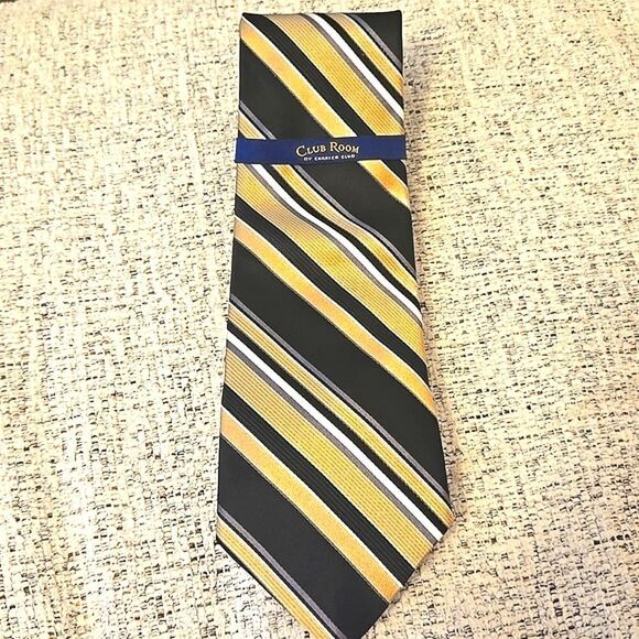 NWT Club Room By Charter Club Elegant Black and Gold Diagonal Tie - Picture 2 of 8